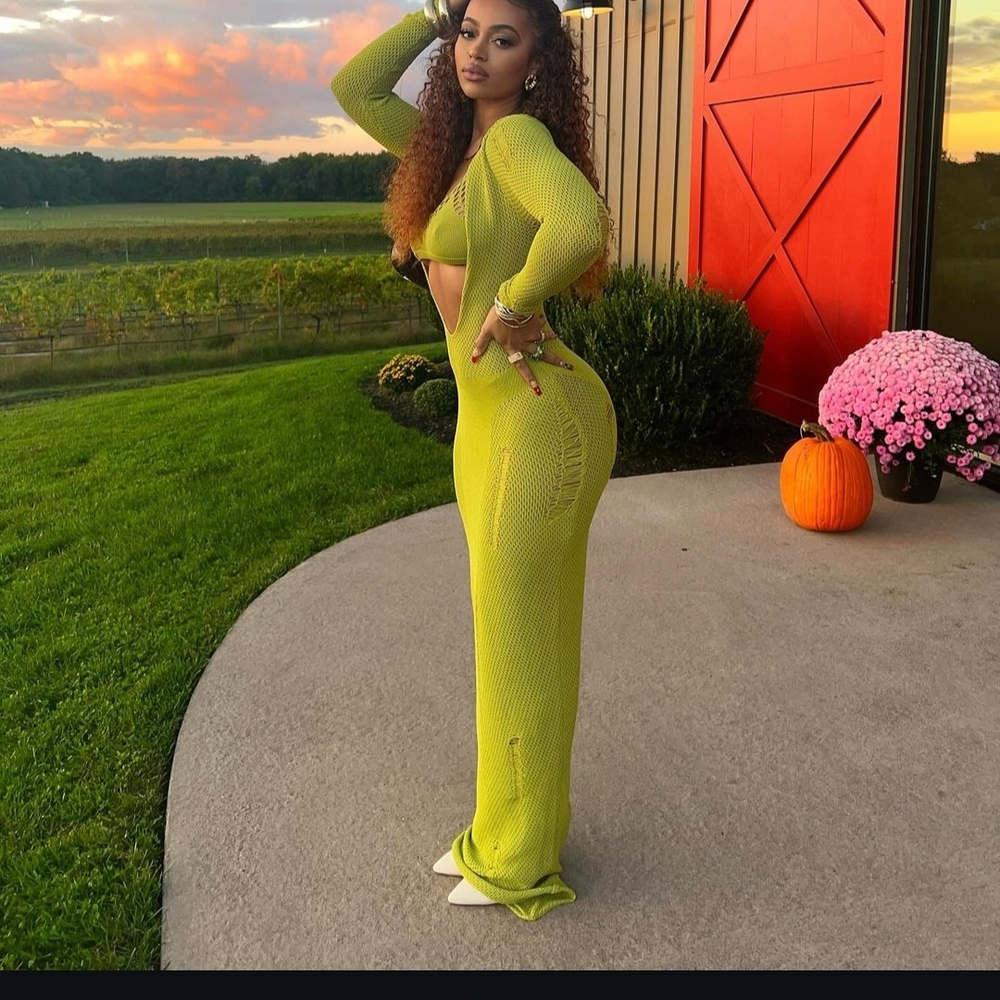 Vibrant Green DEEP SCOOP BACK KNITTED MAXI DRESS IN CHARTREUSE